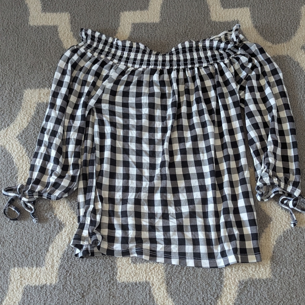Black and White Checkered Off-Shoulder Top